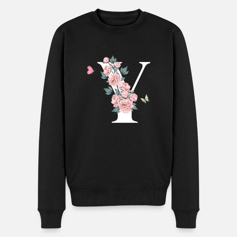 Lettre y fleurs rose - Pull Premium bio Homme - noir
