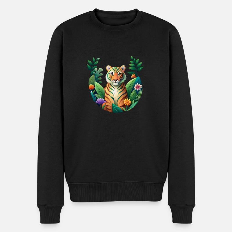 Tiger-Print mit Grain-Effekt - Männer Premium Bio Pullover - Schwarz