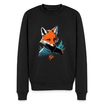 Fox Cartoon Cool Colorful with Sweater Agent - Men's Premium Organic Jumper - black - Front - Nico (187cm)