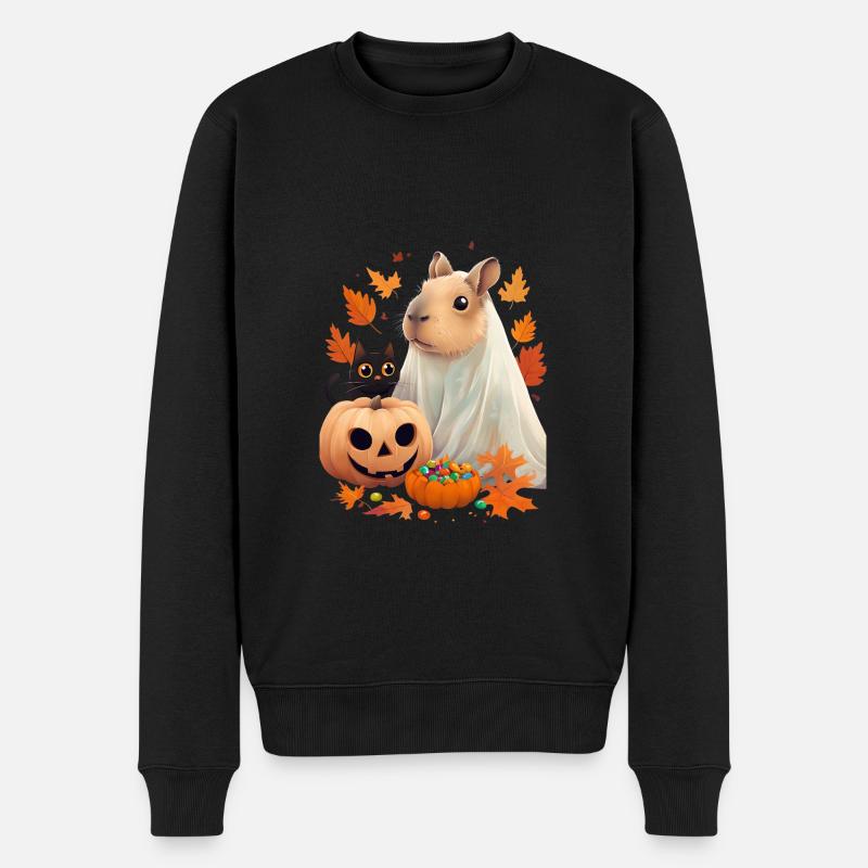 Halloween Capybara Katze Geist Geschenkidee - Männer Premium Bio Pullover - Schwarz