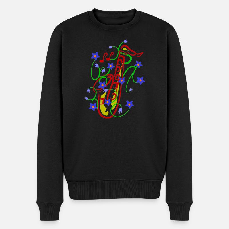 Blumenmuster mit verspieltem Saxophon design - Männer Premium Bio Pullover - Schwarz