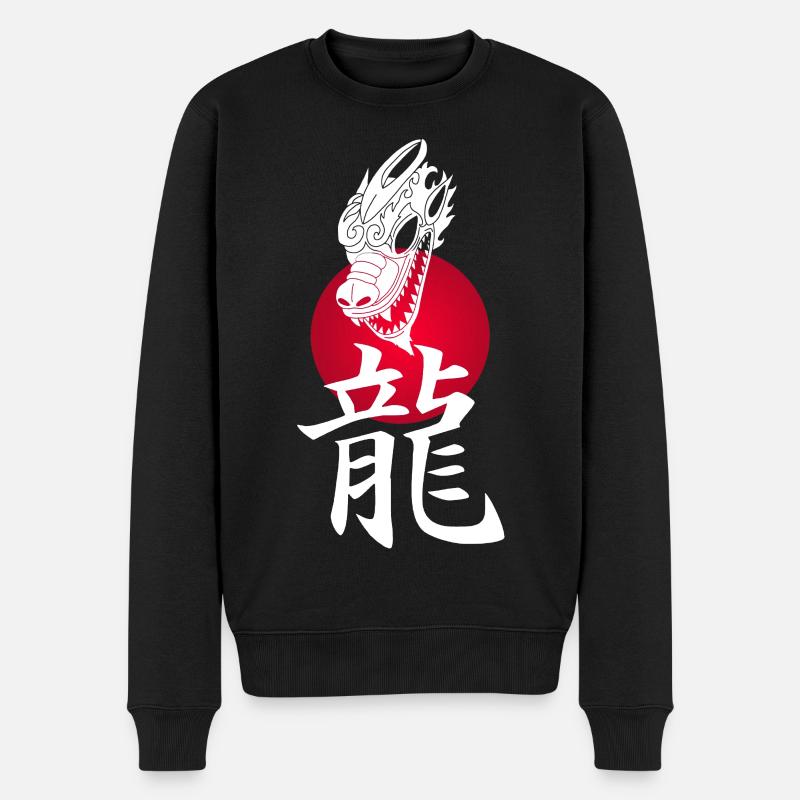 Dragon blanc japonais et soleil rouge - Pull Premium bio Homme - noir