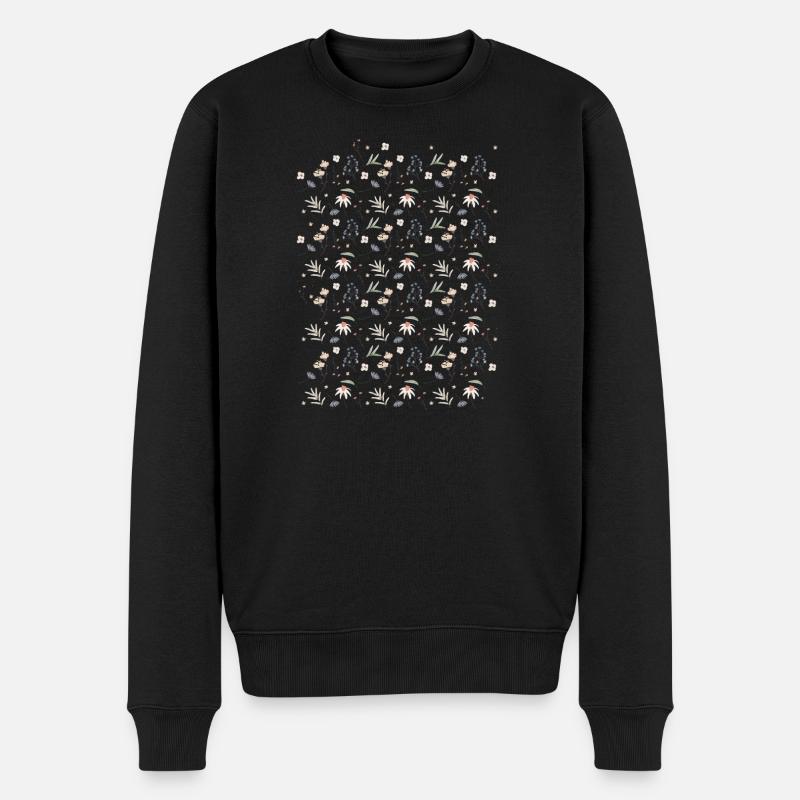 Pastellfarbenes Blumenmuster - Männer Premium Bio Pullover - Schwarz