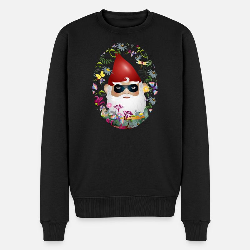 Gartenzwerg mit Maske inkognito im Blumen Garten - Männer Premium Bio Pullover - Schwarz