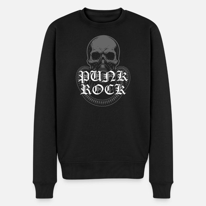 Dunkler Totenkopf mit Gasmaske und Punkrock-Logo - Männer Premium Bio Pullover - Schwarz