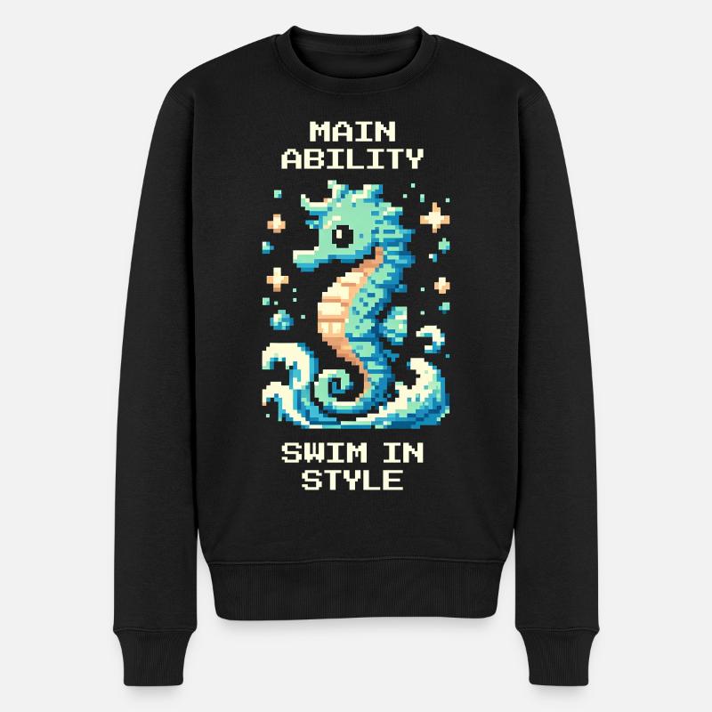 Hauptfähigkeit: stilvoll schwimmen | Seepferdchen - Männer Premium Bio Pullover - Schwarz
