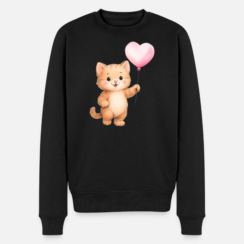 Chat Ballon Cœur - Pull Premium bio Homme - noir