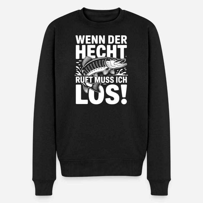Hecht Angeln Humor - Männer Premium Bio Pullover - Schwarz