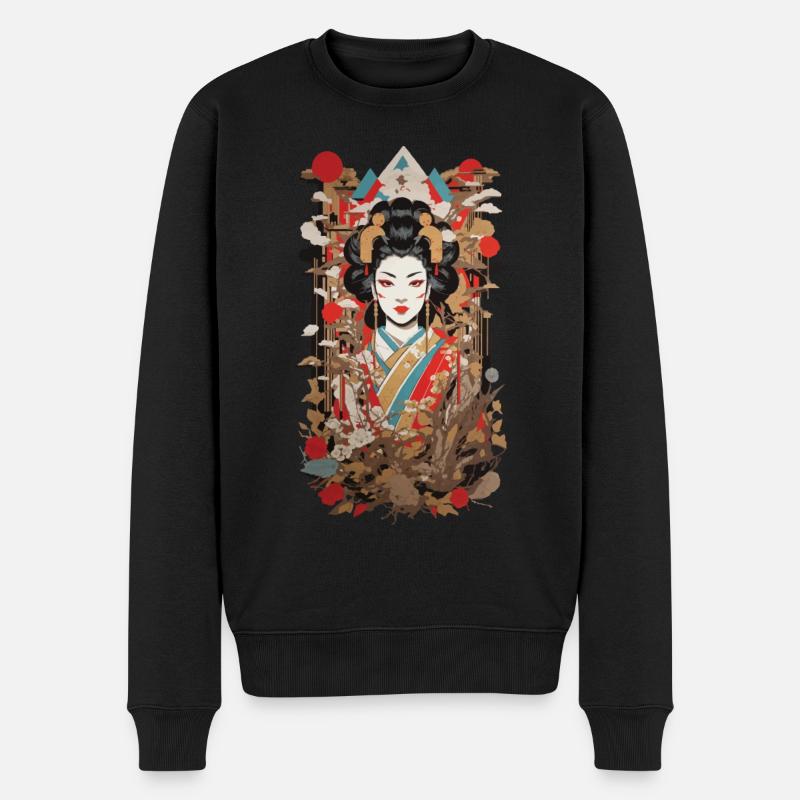 Retro Geisha Popart Japan Art Style - Männer Premium Bio Pullover - Schwarz