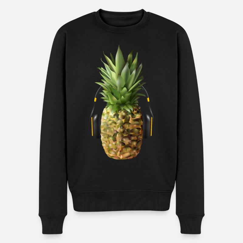 Ananas mit Headphones - Männer Premium Bio Pullover - Schwarz