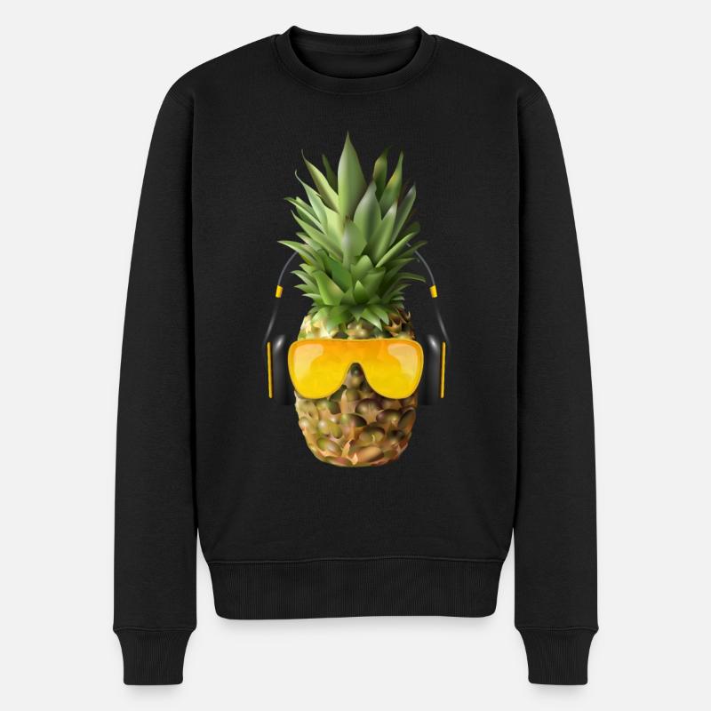 Ananas mit Kopfhörer - Männer Premium Bio Pullover - Schwarz