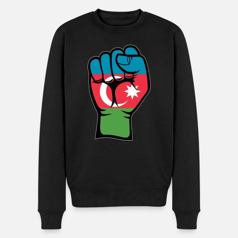 Aserbaidschan Flagge Faust Hand Symbol - Männer Premium Bio Pullover - Schwarz