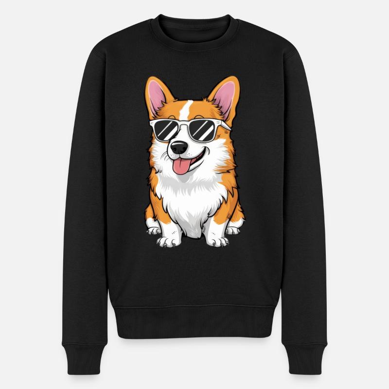 Moderner und cooler Corgi mit Sonnenbrille - Männer Premium Bio Pullover - Schwarz