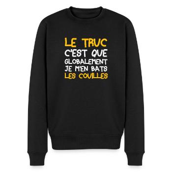 Le truc c'est que je m'en bats les couilles - Pull Premium bio Homme - noir - Devant - Nico (187cm)