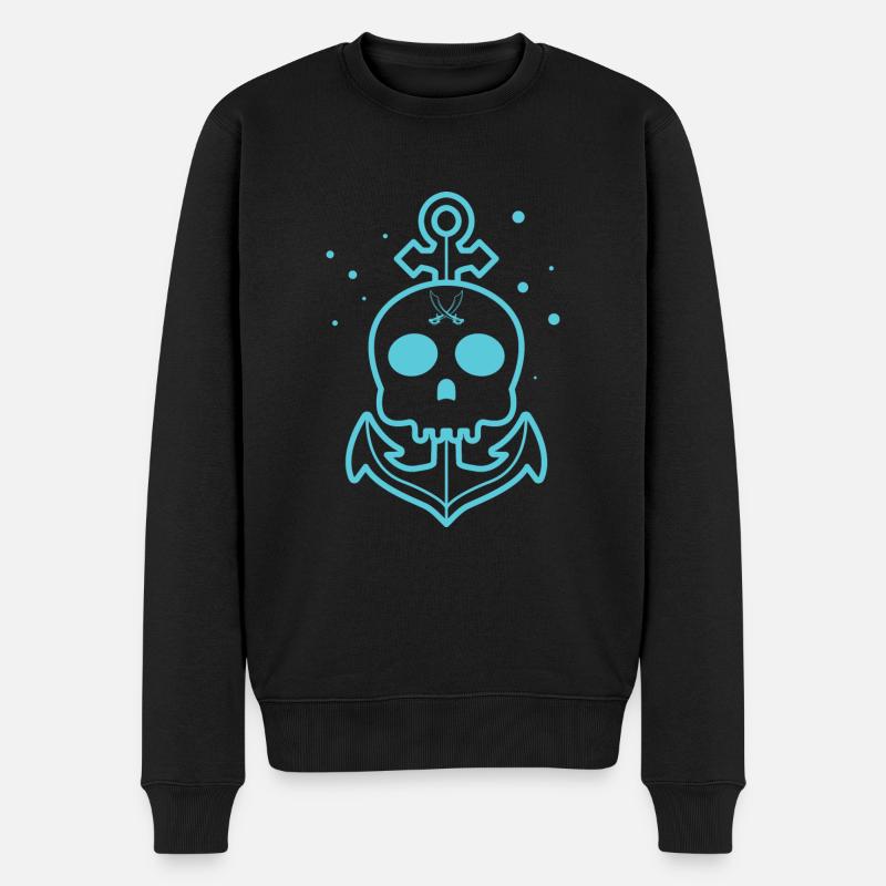 Totenkopf Schädel Anker Pirat Säbel Freiheit - Männer Premium Bio Pullover - Schwarz