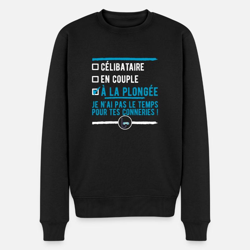 "célibataire à la plongée" t-shirt humour plongée - Pull Premium bio Homme - noir