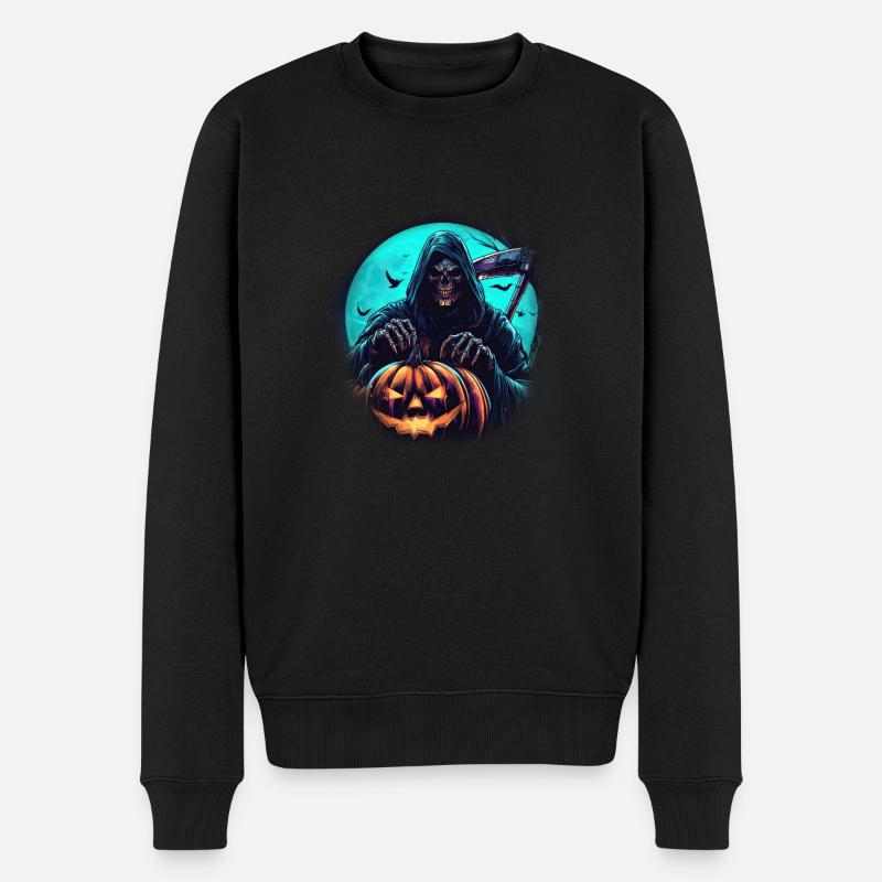 Der Kürbis-Sensenmann - Männer Premium Bio Pullover - Schwarz