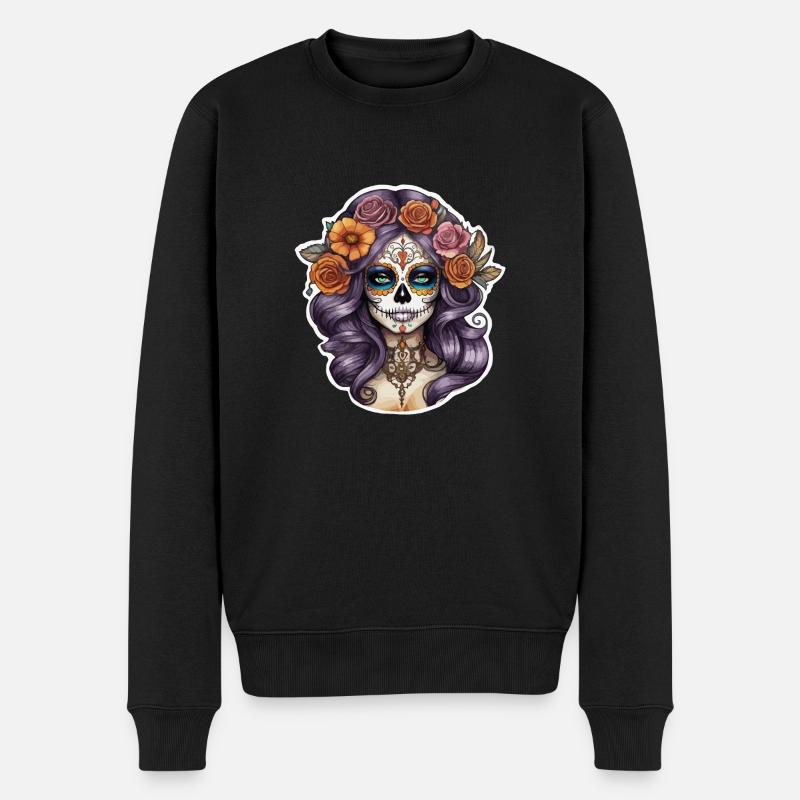 Crâne de femme dans l’Art du tatouage de Style mexicain - Pull Premium bio Homme - noir