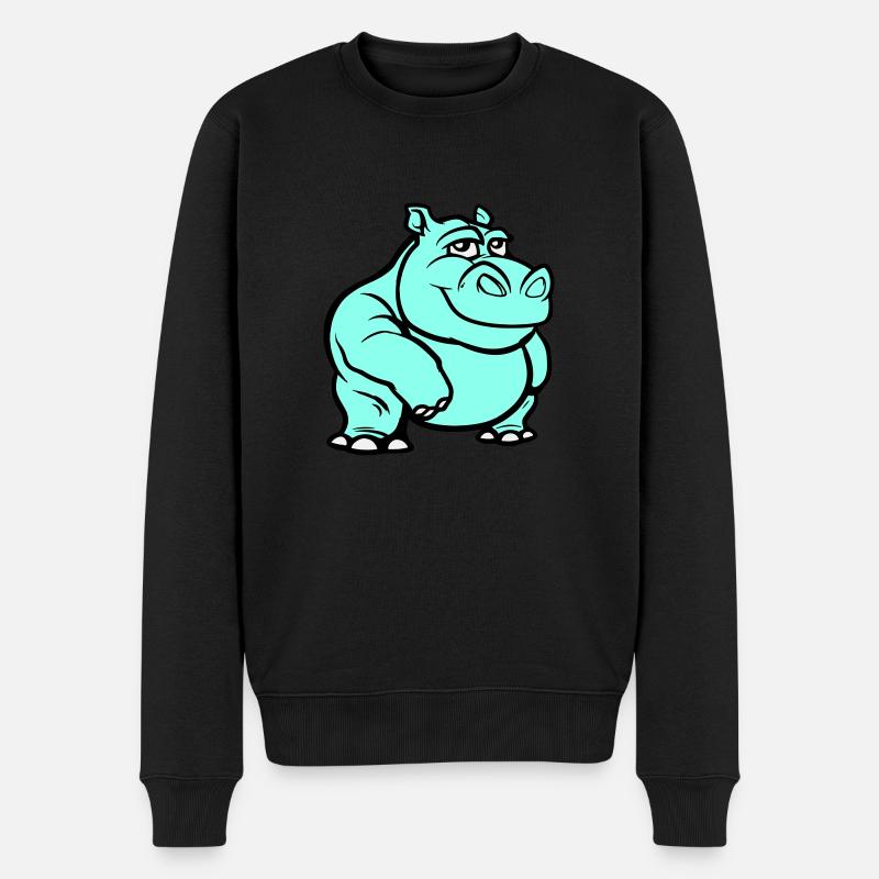 Nilpferd Comic - Männer Premium Bio Pullover - Schwarz