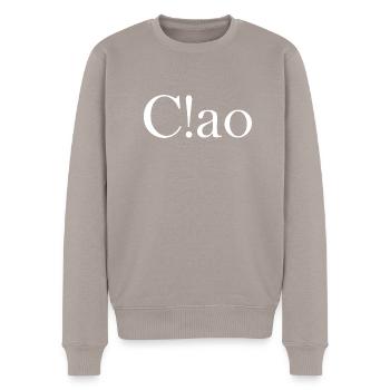 Ciao, lettering with punctuation marks - Men's Premium Organic Jumper - taupe - Front - Nico (187cm)