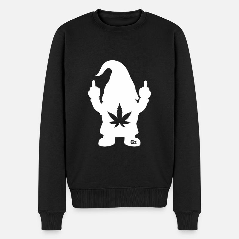 Frecher Zwerg mit Hanfblatt - Männer Premium Bio Pullover - Schwarz