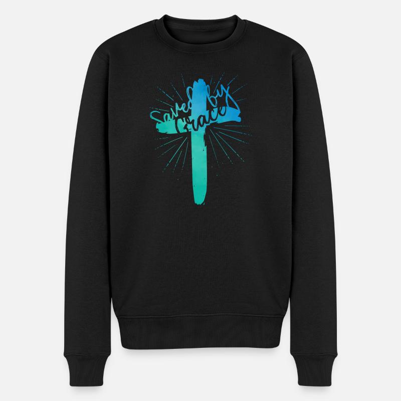 Saved by Grace - Männer Premium Bio Pullover - Schwarz