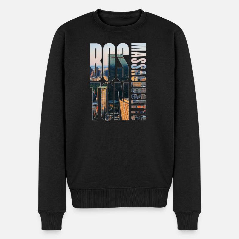 Boston Downtown Skyline Motiv - Männer Premium Bio Pullover - Schwarz