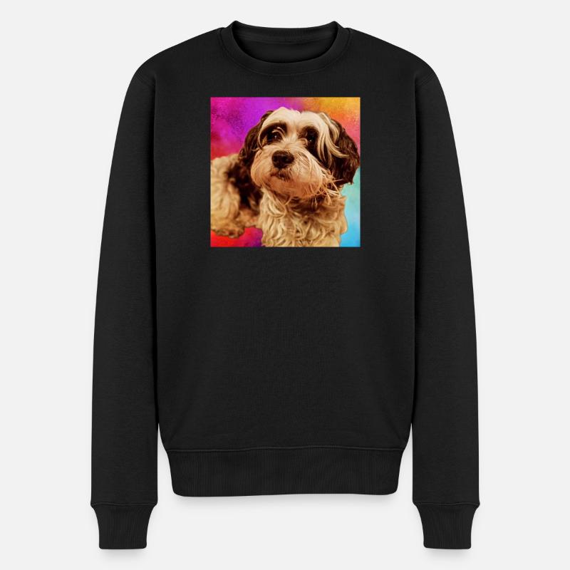 Hundeporträt mit buntem Hintergrund - Männer Premium Bio Pullover - Schwarz