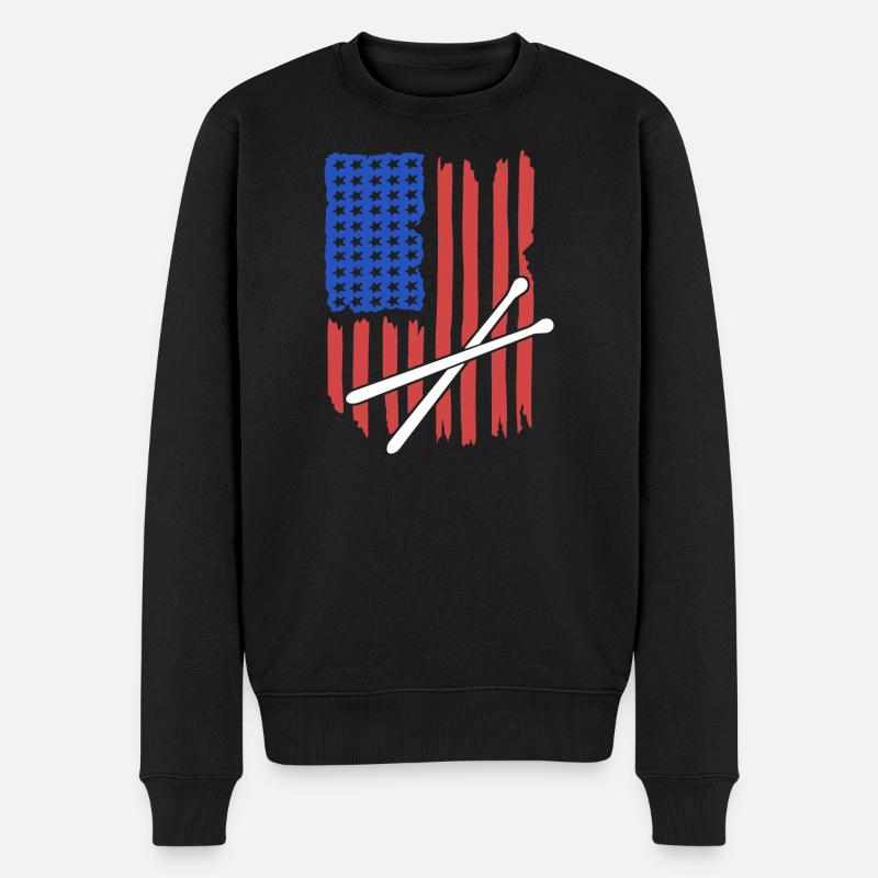 Drumstick Amerikanische Flagge - Männer Premium Bio Pullover - Schwarz