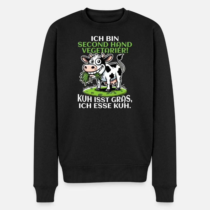 Ich bin Second Hand Vegetarier - Kuh Meme - Männer Premium Bio Pullover - Schwarz