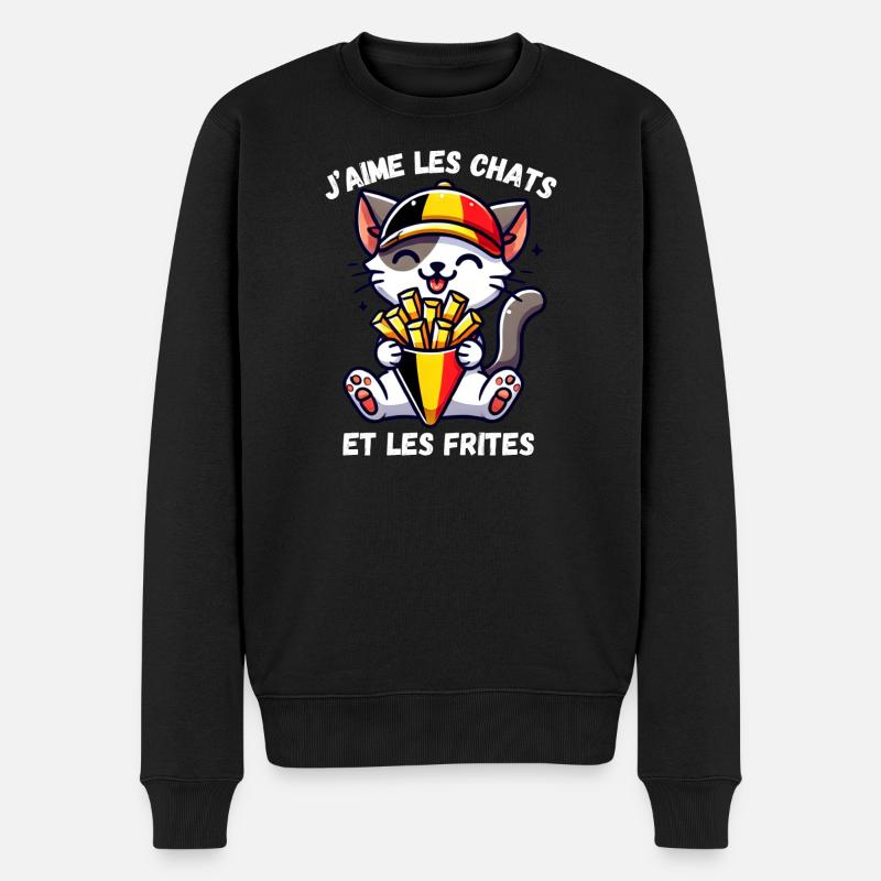 J'aime les chats et les frites - Pull Premium bio Homme - noir