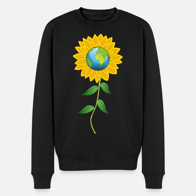 Planet Erde und Sonnenblume - Männer Premium Bio Pullover - Schwarz