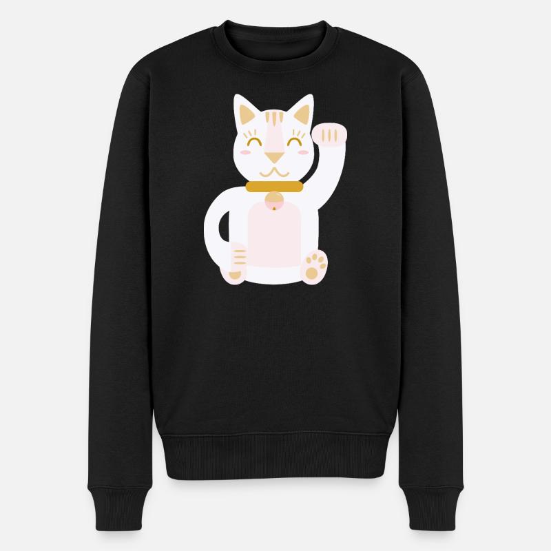 Maneki Neko L Lucky Cat - Männer Premium Bio Pullover - Schwarz