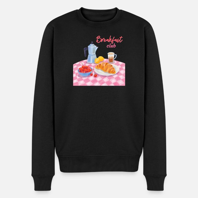 Breakfast Club Frühstück mit Croissant und Kaffee - Männer Premium Bio Pullover - Schwarz