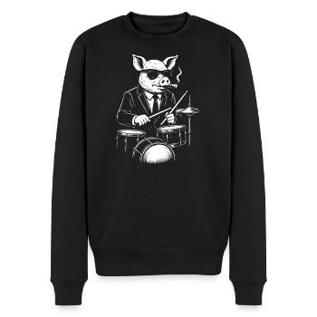 Tambour Jazz Pig en costume - Pull Premium bio Homme - noir - Devant - Nico (187cm)