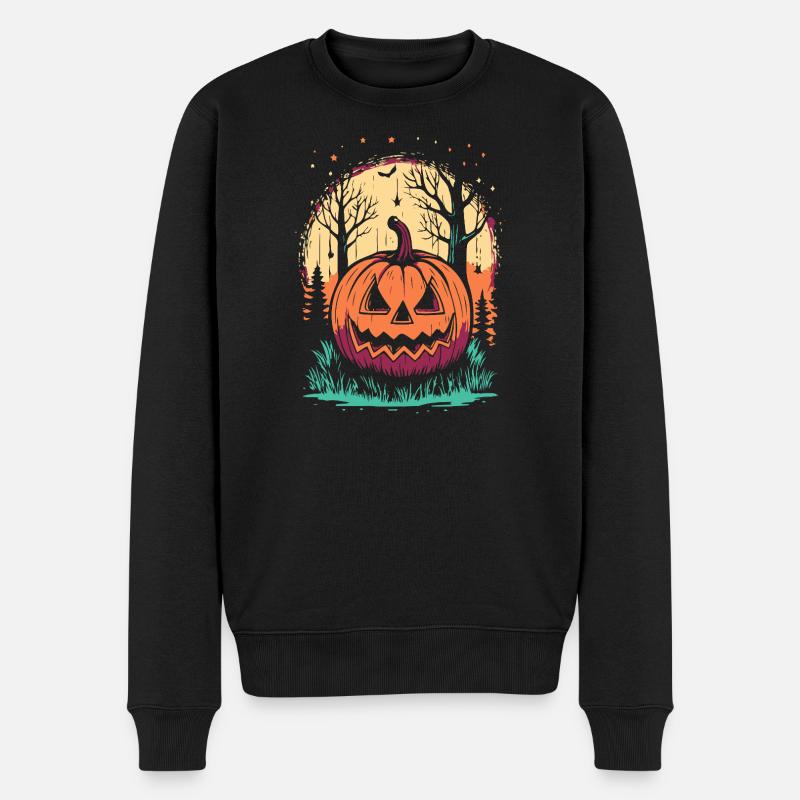 Halloween-Kürbis im Wald - Männer Premium Bio Pullover - Schwarz