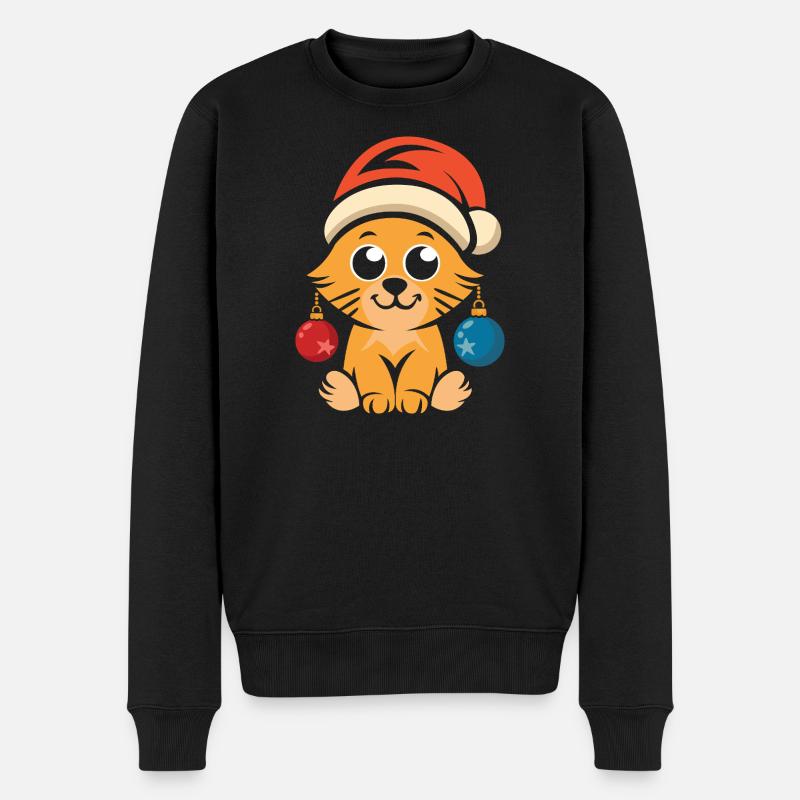 Mignon chat de Noël avec chapeau - Pull Premium bio Homme - noir