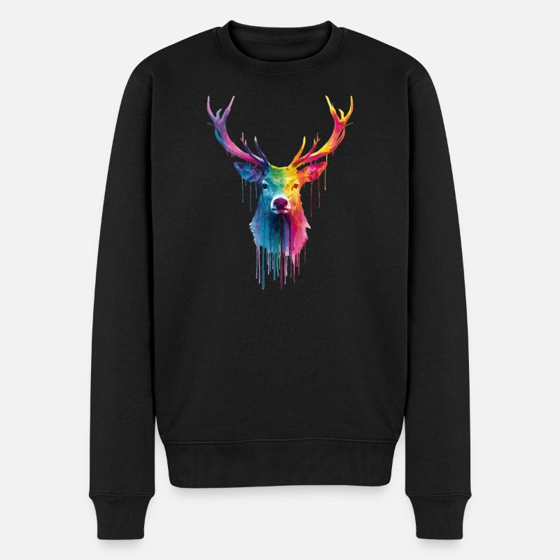 Hirsch Reh Geweih - Männer Premium Bio Pullover - Schwarz