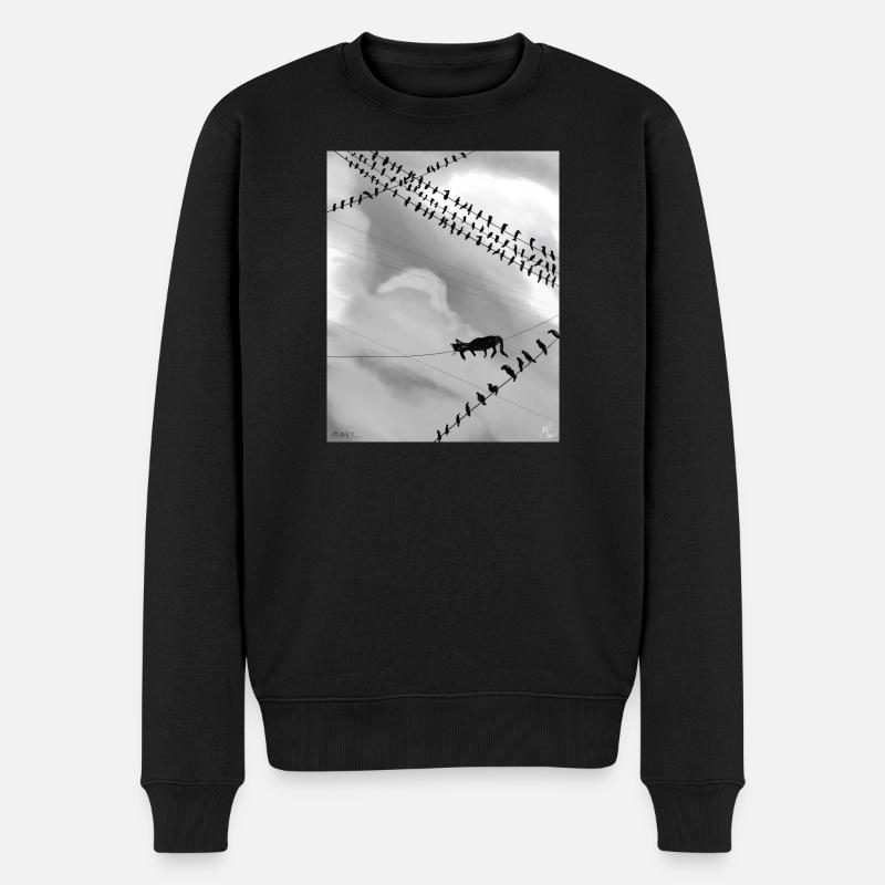 Monochrome Katze auf Stromleitungen - Männer Premium Bio Pullover - Schwarz