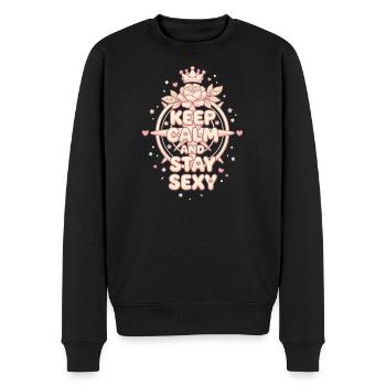 Keep Calm Stay Sexy: Süßes Kawaii Pastel Design - Männer Premium Bio Pullover - Schwarz - Vorne - Nico (187cm)