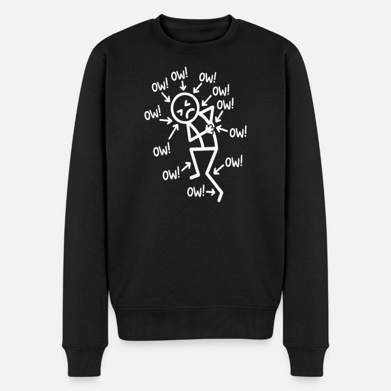 Sympathischer Stickman oder lustige Schmerzgrafik - Männer Premium Bio Pullover - Schwarz