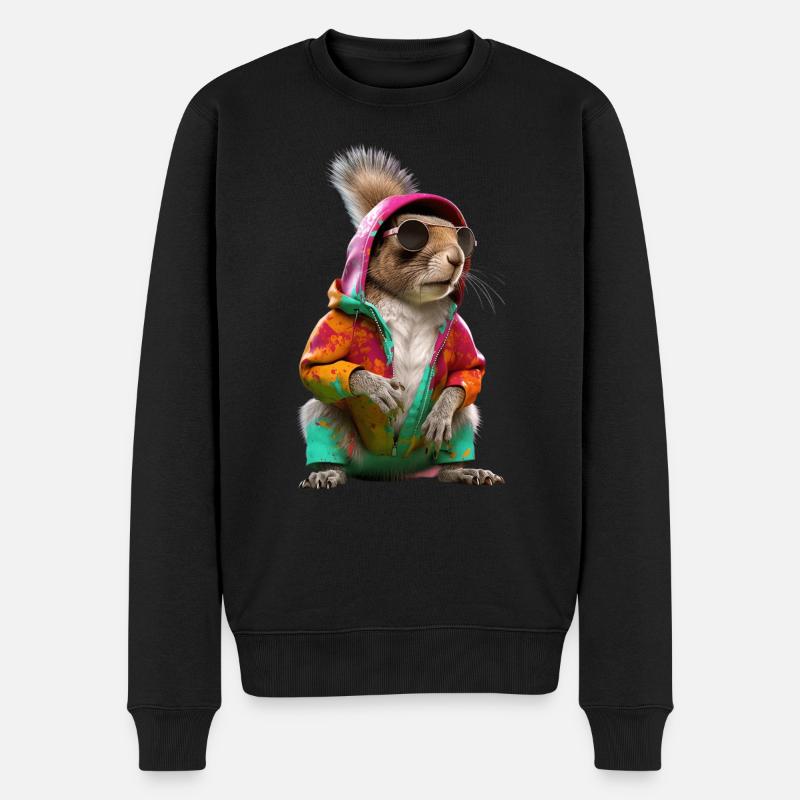 Écureuil avec lunettes de soleil Animaux colorés et cool de la forêt - Pull Premium bio Homme - noir