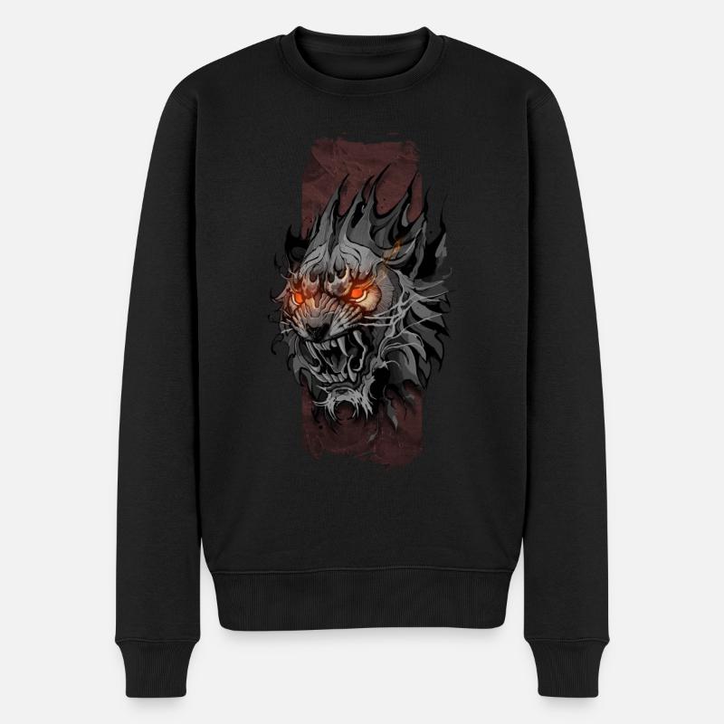 Roi de l’enfer : Regard flamboyant du lion - Pull Premium bio Homme - noir