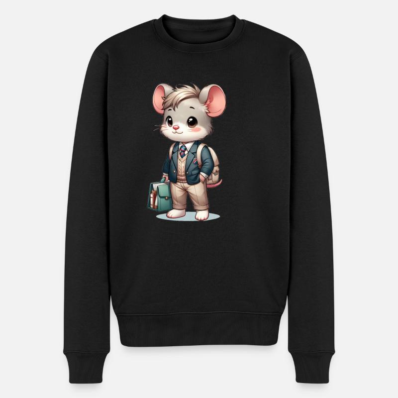 Cute Schoolboy Mouse - Männer Premium Bio Pullover - Schwarz