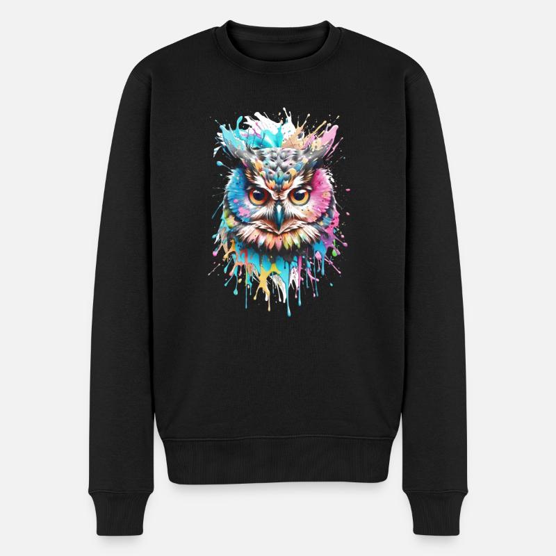 eule,graffiti,malerei,bunt, Aquarell - Männer Premium Bio Pullover - Schwarz