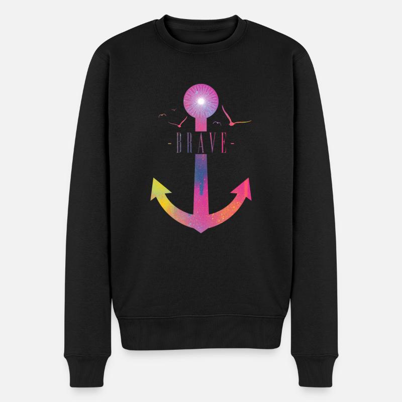 Brave - Colorful Anchor - Männer Premium Bio Pullover - Schwarz