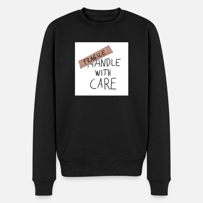 FRAGILE handle with care - Männer Premium Bio Pullover - Schwarz