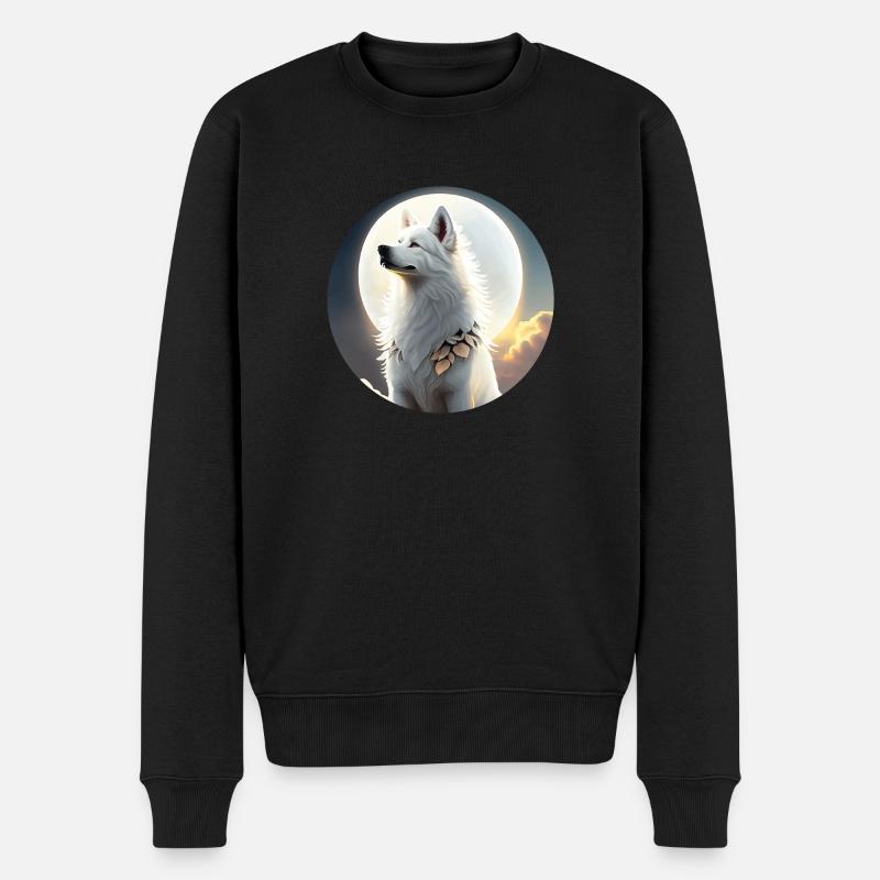 Stolzer Weisser Schäferhund im Sonnenschein - Männer Premium Bio Pullover - Schwarz