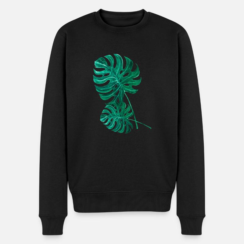 Monstera Palmen Blatt - Männer Premium Bio Pullover - Schwarz