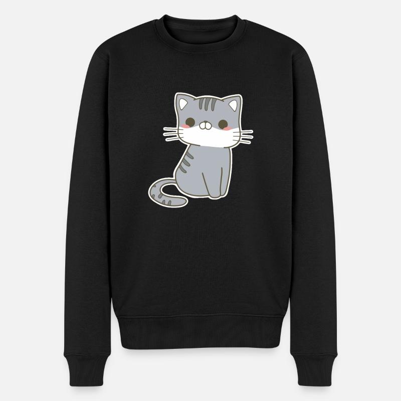 Kawaii Katze - Männer Premium Bio Pullover - Schwarz